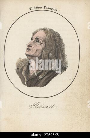 Jean-Baptiste Britard or Brizard, French actor, 1721-1791. Performed in plays by Voltaire, Moliere, Racine and Corneille. Brizart. Theatre Francais. Handcoloured stipple engraving after Jacques Grasset Saint-Sauveur from Acteurs et Actrices Celebres, Famous Actors and Actresses, Chez Latour Libraire, Paris, 1808. Stock Photo