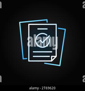 Papers with checkmark colorful line vector icon. Documents with checkmark concept symbol in thin line style on dark background Stock Vector