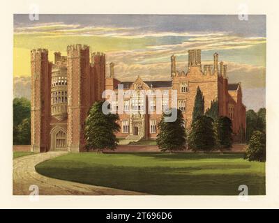 Kirtling Tower, Cambridgeshire, England. Tudor castle pulled down in 1801 apart from the castellated tower which was built for Edward North, 1st Baron North, by Richard Rich, 1st Baron Rich. Colour woodblock by Benjamin Fawcett in the Baxter process of an illustration by Alexander Francis Lydon from Reverend Francis Orpen Morriss A Series of Picturesque Views of the Seats of Noblemen and Gentlemen of Great Britain and Ireland, William Mackenzie, London, 1870. Stock Photo