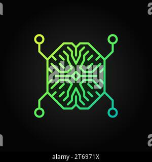 AI Digital brain outline green vector icon. Artificial Intelligence mind concept linear sign or design element on dark background Stock Vector