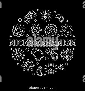Microorganism vector round virology and microbiology illustration in outline style on black background Stock Vector