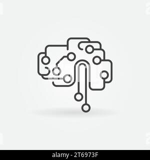 Circuit tech brain outline icon. Vector Artificial Intelligence brain concept symbol in thin line style Stock Vector