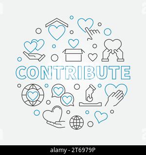 Contribute round vector concept illustration in thin line style on white background Stock Vector