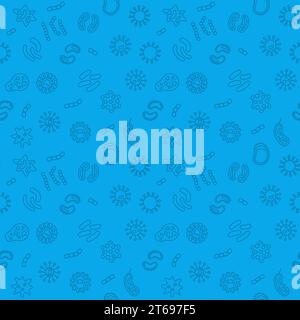 Seamless microbiology blue pattern or background with microorganism thin line icons. Vector illustration Stock Vector