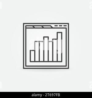 Browser with bar chart outline icon. Vector web analytics, business report, online statistics concept sign in thin line style Stock Vector