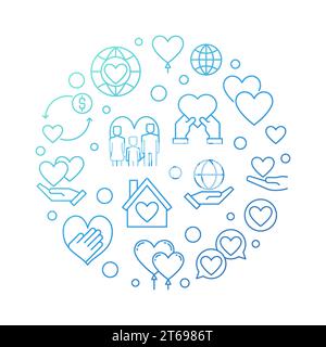 Nonprofit organization circular vector blue illustration in outline style on white background Stock Vector