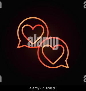 Hearts in speech-bublle red outline icon. Vector two speech bubbles with hearts linear sign on dark background Stock Vector