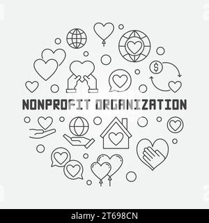 Nonprofit organization round vector illustration in thin line style Stock Vector