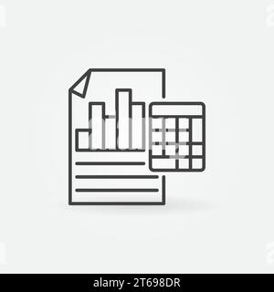 Business report with calculator vector icon or design element in thin line style Stock Vector