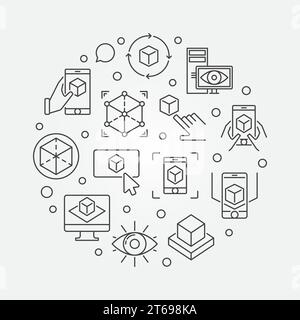 AR Technology vector round concept illustration made with augmented reality thin line icons Stock Vector