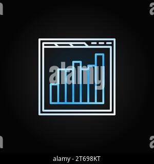 Browser with bar chart vector icon or design element in thin line style on dark background Stock Vector