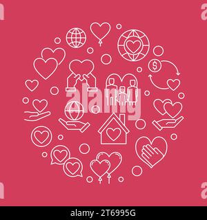 Nonprofit organization circular vector concept outline illustration on red background Stock Vector