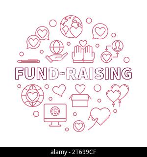 Fund-Raising round vector red outline illustration on white background Stock Vector