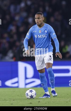 Naples, Italy. 08th Nov, 2023. SSC Napoliâ&#x80;&#x99;s Brazilian defender Natan Bernardo de Souza controls the ball during the Uefa champions league match between SSC Napoli vs Union Berlin at the Diego Armando Maradona Stadium in Naples, southern Italy, on November 08, 2023. Credit: Independent Photo Agency/Alamy Live News Stock Photo