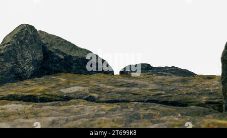 A Rock Shelf for a Product Display, Showing an Artistic Toxic Colour Surface to the Stone Shelf, Isolated on a White Background. Stock Photo