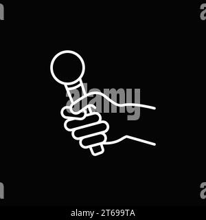 Handheld Mic in Hand vector outline icon or symbol on black background Stock Vector