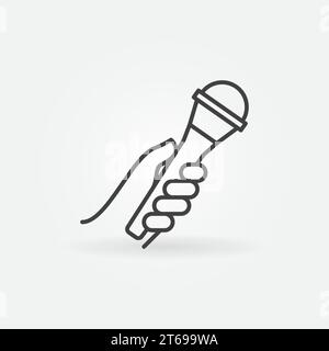 Interview Mic in Hand outline vector concept icon or symbol Stock Vector