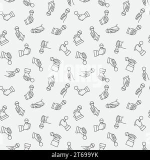 Hand with Microphone vector concept minimal seamless pattern in thin line style Stock Vector
