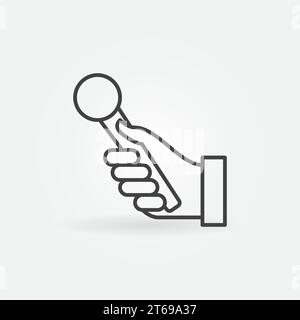 Mic in Hand outline vector concept simple icon or design element Stock Vector