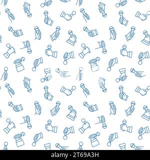Seamless Pattern with vector Mic in Hand blue outline icons Stock Vector