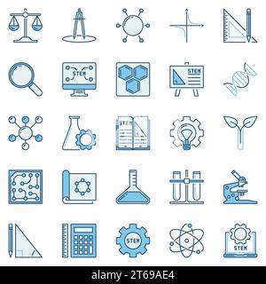STEM colored icons set - vector Science, Technology, Engineering and Math concept logo elements Stock Vector