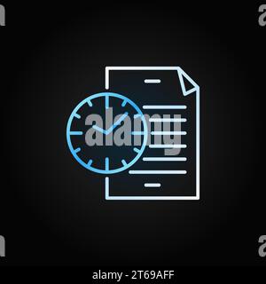 Document with blue clock linear icon. Vector file with time creative outline symbol on dark background Stock Vector