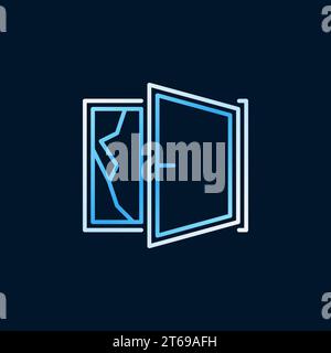 Broken open window colored icon. Vector cracked window sign or logo element in thin line style Stock Vector