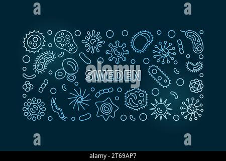Coronavirus 2019-nCoV in Sweden vector blue horizontal concept linear illustration or banner on dark background Stock Vector