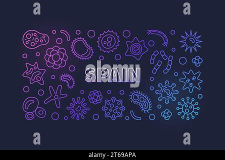 Coronavirus in Spain vector concept line modern horizontal illustration or banner on dark background Stock Vector