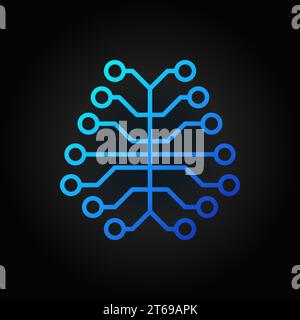 AI digital brain concept blue icon or logo element in thin line style on dark background Stock Vector