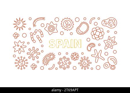 2019-nCoV Novel Coronavirus in Spain vector concept outline horizontal illustration or banner Stock Vector