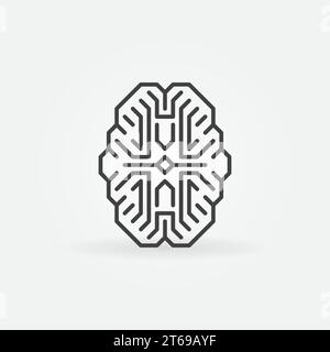 Digital Brain vector outline icon. Cyberbrain concept symbol in thin line style Stock Vector