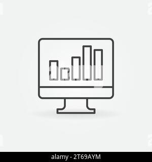 Monitor with business graph outline icon. Vector PC with chart concept linear sign or design element Stock Vector
