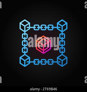 Block chain vector colored linear concept icon. Blockchain technology concept symbol in outline style on dark background Stock Vector
