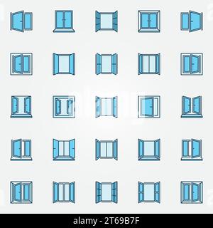 Window blue icons set - vector open windows creative symbols or design elements Stock Vector