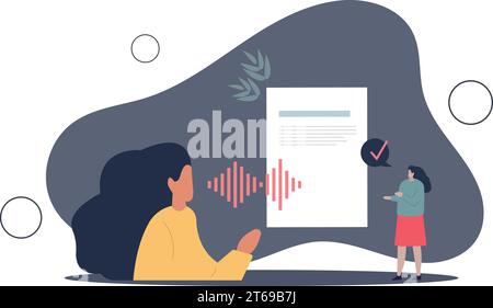 AI transcription software as speech into text transcript. Talking language conversion to written document. Stock Vector