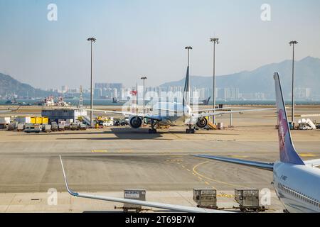 Jets on the tarmac at the Hong Kong International Airport in Hong Kong, China Stock Photo