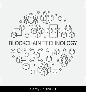 Blockchain technology vector round concept illustration in thin line style Stock Vector