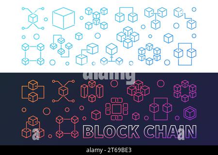 Set of two Block Chain colorful banners in outline style. Vector illustration Stock Vector