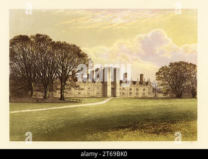 Knole, Kent, England. 15th century baronial mansion in Kentish ragstone enlarged in the 16th and 17th century mixing late medieval and Stuart-style architecture. Home of Mortimer Sackville-West, 1st Baron Sackville. Colour woodblock by Benjamin Fawcett in the Baxter process of an illustration by Alexander Francis Lydon from Reverend Francis Orpen Morriss Picturesque Views of the Seats of Noblemen and Gentlemen of Great Britain and Ireland, William Mackenzie, London, 1880. Stock Photo