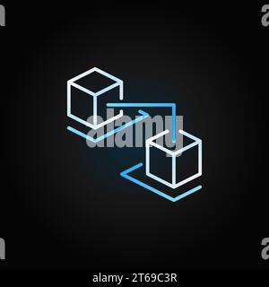 Blockchain cubes creative line icon. Blockchain technology vector sign in outline style on dark background Stock Vector