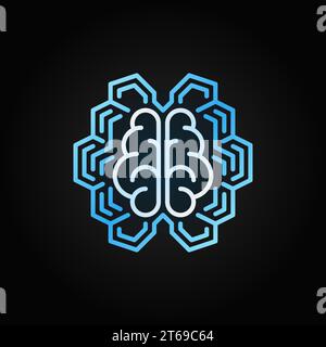 Geometric digital brain bright line icon. Vector artificial intelligence cyberbrain concept symbol on dark background Stock Vector