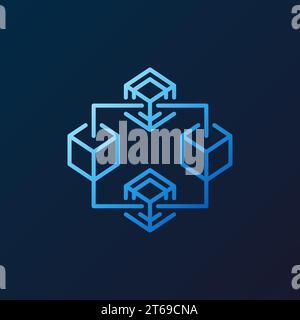 Blockchain crypto vector blue line icon or design element on dark background Stock Vector