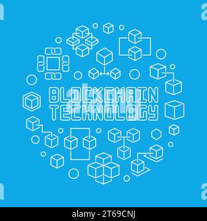 Blockchain technology vector blue circular concept illustration in outline style Stock Vector