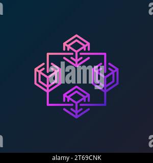 Fintech and block chain vector colored linear icon. Blockchain technology logo element in outline style on dark background Stock Vector