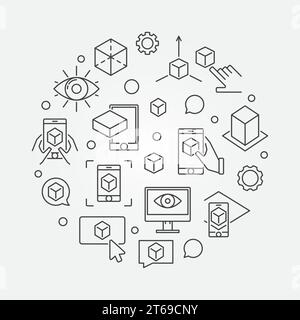 Augmented reality circular vector illustration made with AR line icons Stock Vector