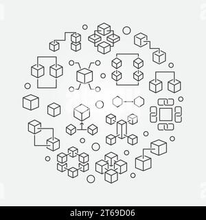 Blockchain vector round line minimal illustration. Block Chain linear icons in circular shape Stock Vector