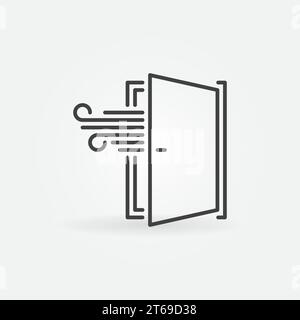 Opened Door linear icon. Vector Airing a room concept sign in outline style Stock Vector