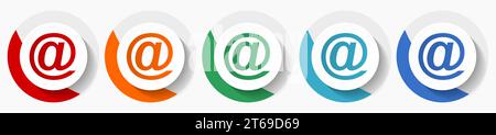 Email vector icon set, flat design colorful round icons in 5 color options for webdesign and mobile applications Stock Vector