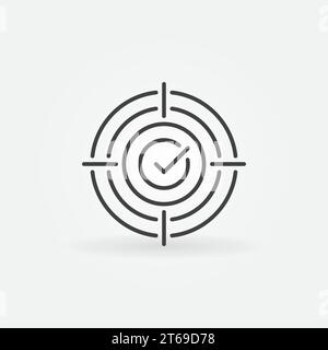 Aim on checkmark line icon. Vector check mark goal or target concept symbol in thin line style Stock Vector